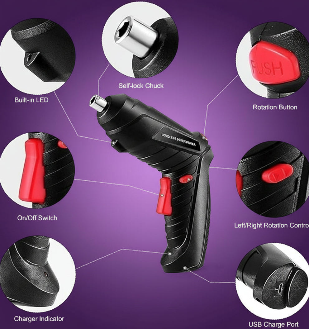 47 in 1 Electric Screwdriver and Bit Set – Easy-to-Use Tool for Home Repairs, Assembly, and DIY Projects Max Torque Electric Rotatable with Case LED Light Drill Screwdriver Multi-Angle