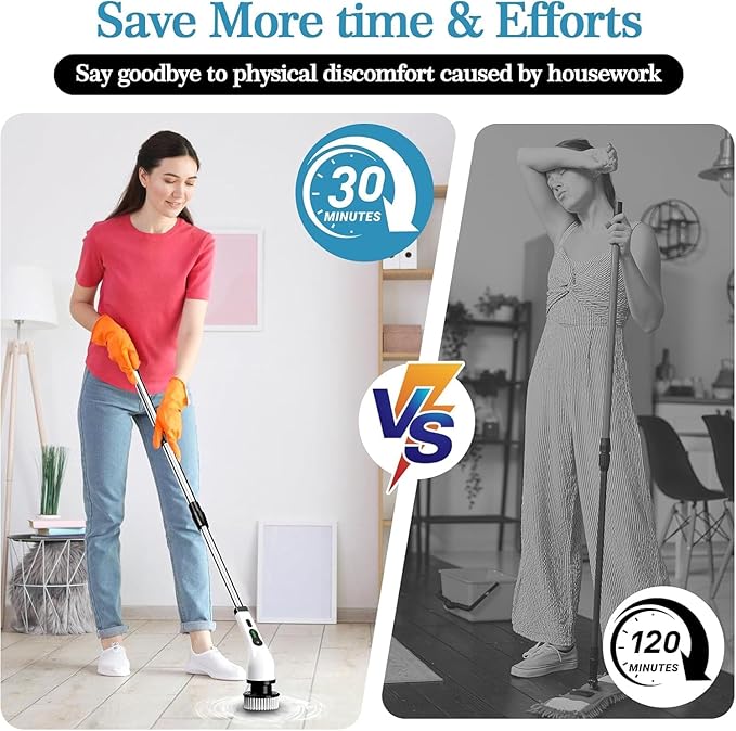 9 in 1 Cordless Electric Spin Scrubber Cleaning Brush Scrubber for Cleaning Electric Mop | Floor Cleaning Bathroom Cleang Machine (Multi)