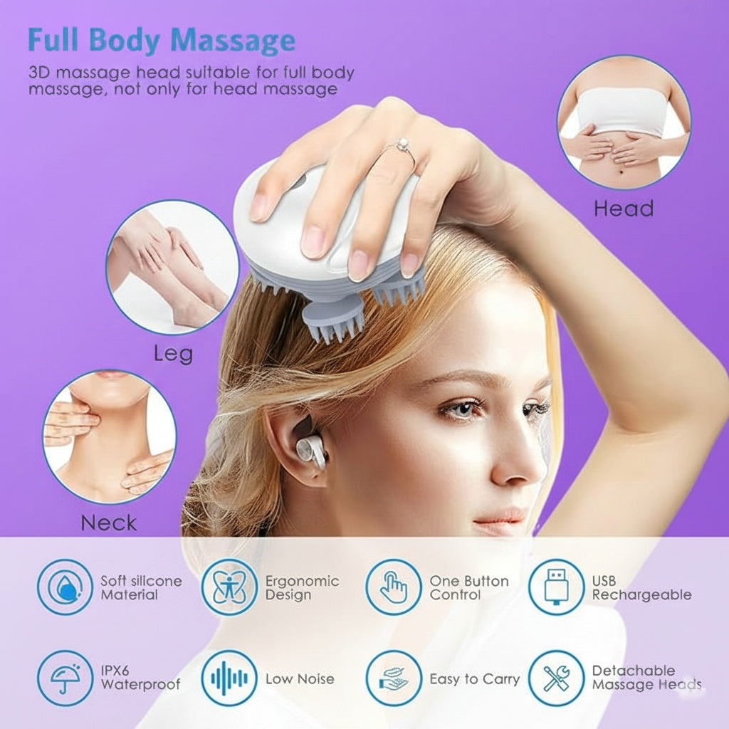 Electric Head Massager with 96-Node Kneading for Stress Relief